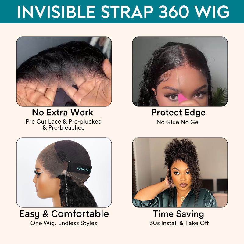 Water Wave Invisi Strap Snug Fit Ashimary Hair 360 Transparent Lace Frontal Bleached Knots Pre Cut Lace Wig
