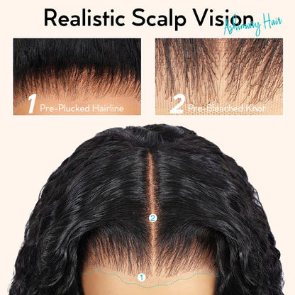 Water Wave Invisi Strap Snug Fit Ashimary Hair 360 Transparent Lace Frontal Bleached Knots Pre Cut Lace Wig